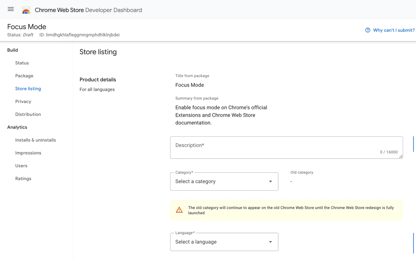 Utvecklarpanelen i Chrome Web Store