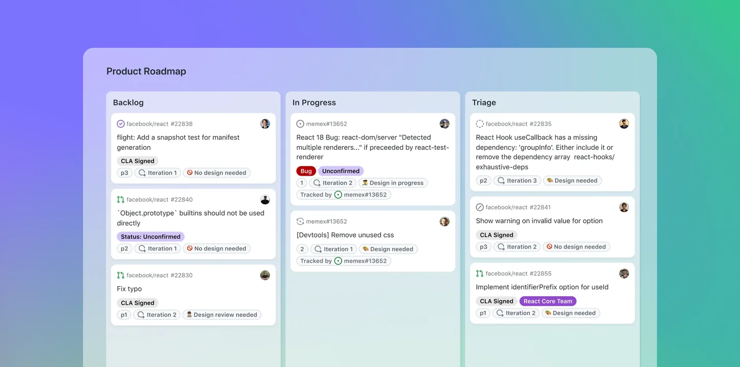 En projekttavla på GitHub